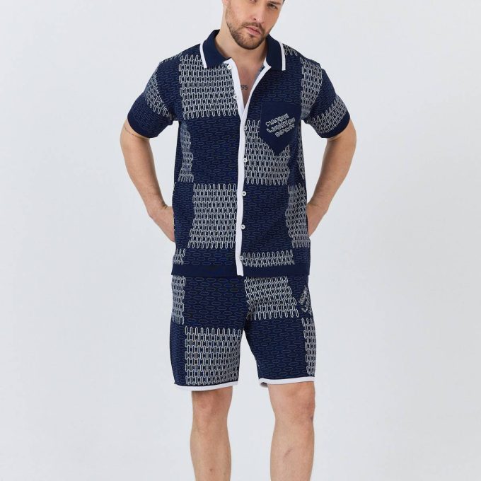 Blue Quilted Cotton Shorts