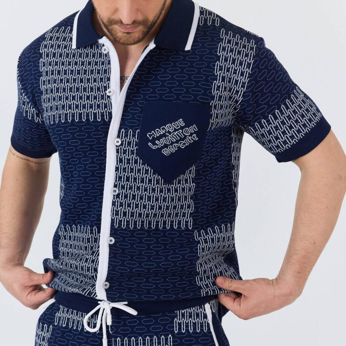 Blue Short-Sleeved Cotton Jersey Shirt