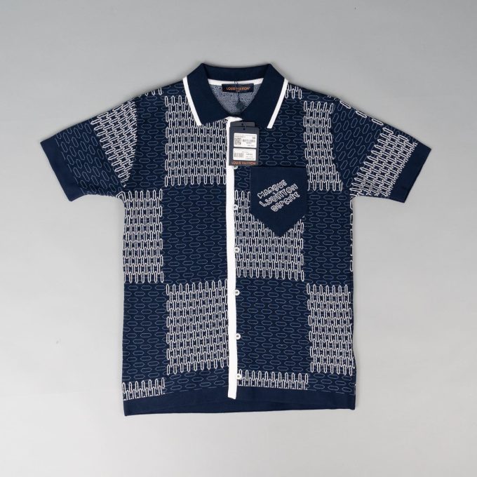 Blue Short-Sleeved Cotton Jersey Shirt