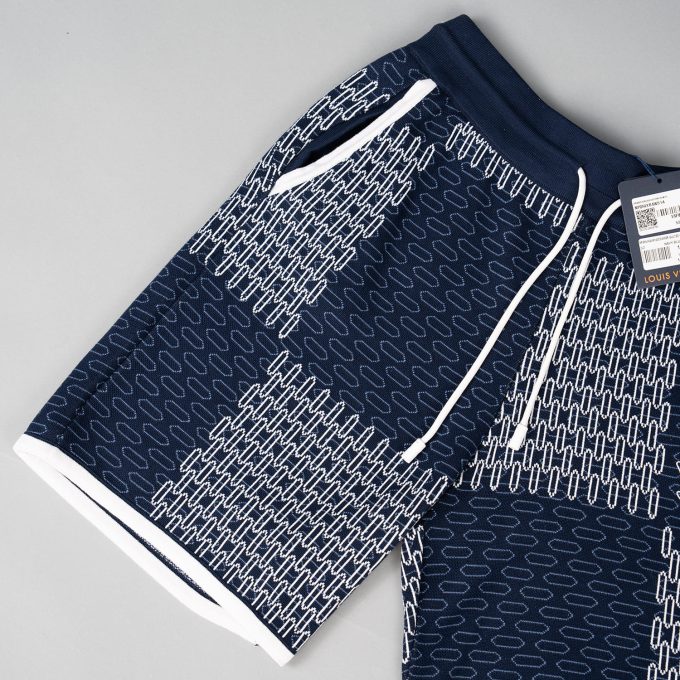 Blue Quilted Cotton Shorts