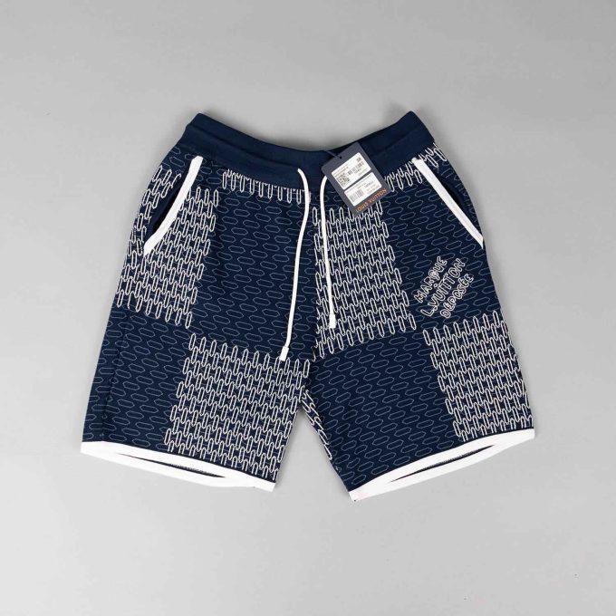 Blue Quilted Cotton Shorts