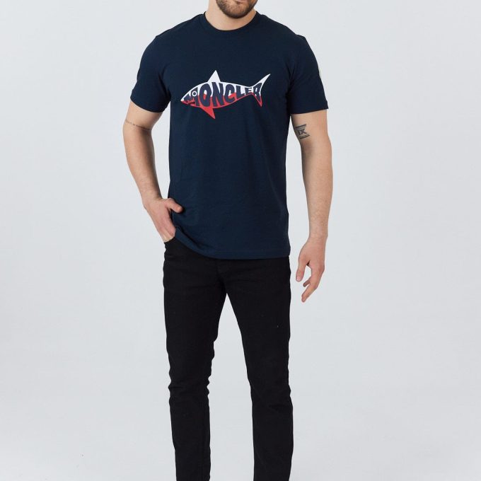 Navy Shark Logo Cotton T-Shirt