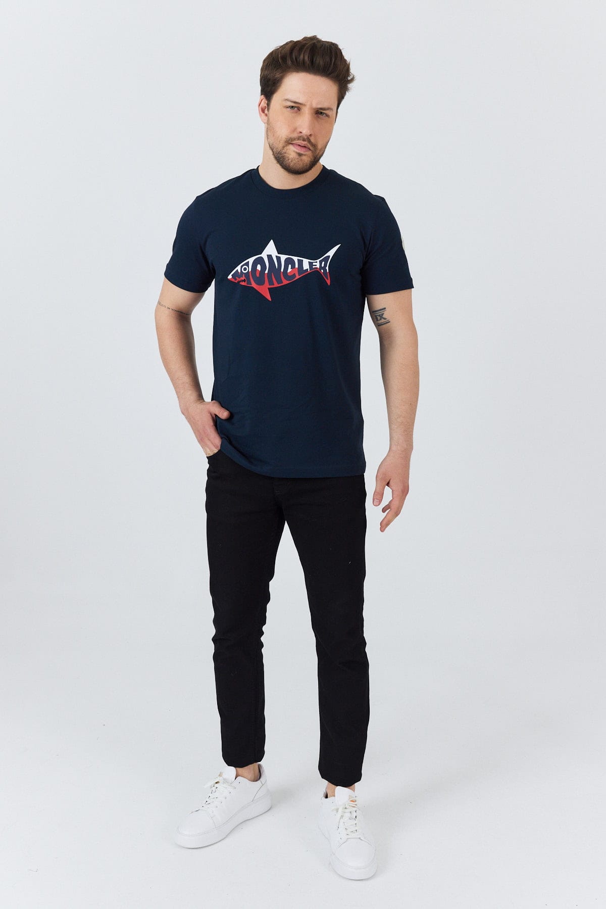 Navy Shark Logo Cotton T-Shirt - Image 6