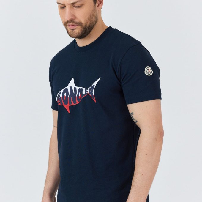 Navy Shark Logo Cotton T-Shirt