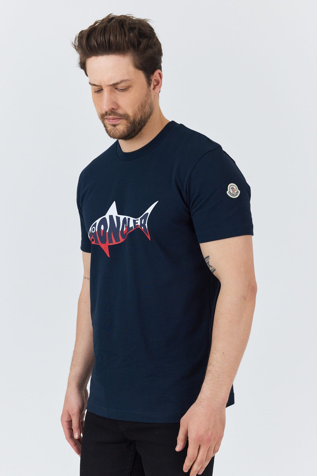 Navy Shark Logo Cotton T-Shirt - Image 7
