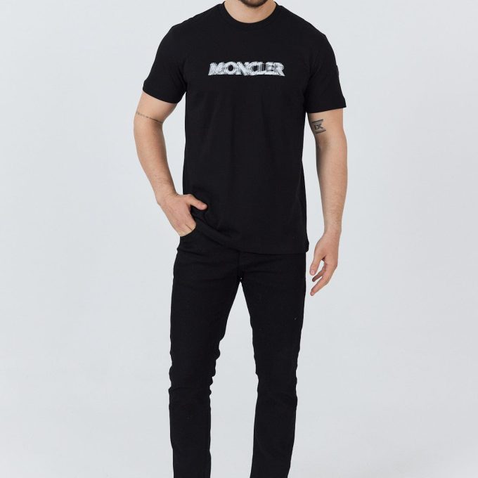 Black Blurred Logo Cotton T-Shirt