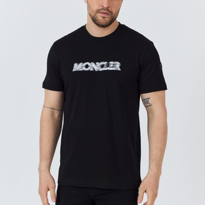 Black Blurred Logo Cotton T-Shirt