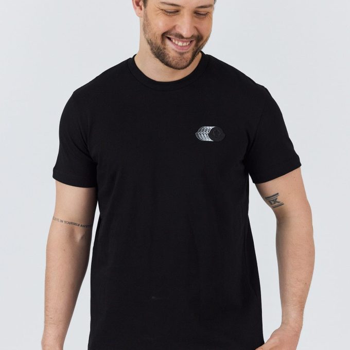 Black Faded Logo Motif Cotton T-Shirt