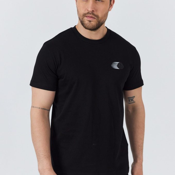 Black Faded Logo Motif Cotton T-Shirt