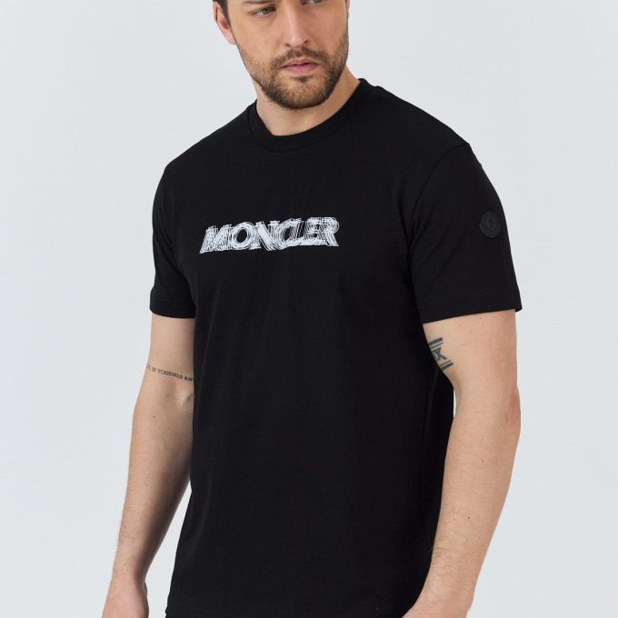 Black Blurred Logo Cotton T-Shirt