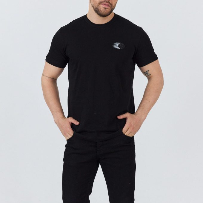 Black Faded Logo Motif Cotton T-Shirt