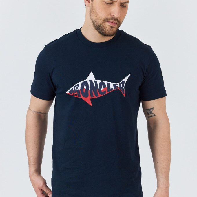 Navy Shark Logo Cotton T-Shirt