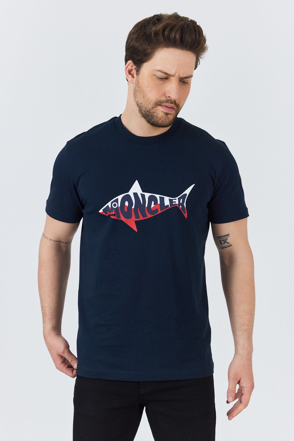 Navy Shark Logo Cotton T-Shirt - Image 8