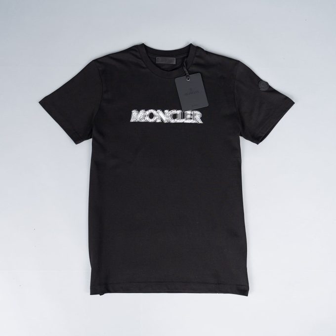 Black Blurred Logo Cotton T-Shirt