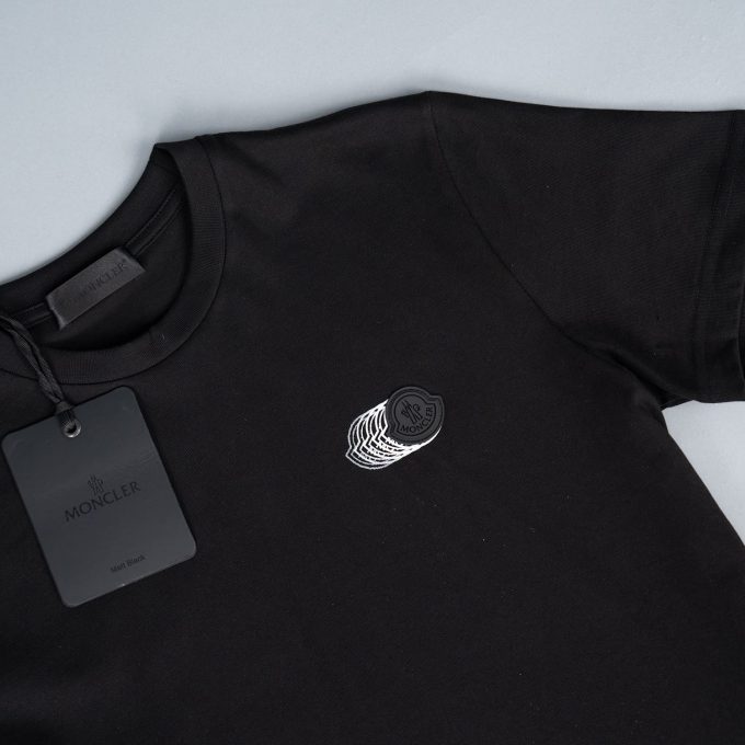 Black Faded Logo Motif Cotton T-Shirt