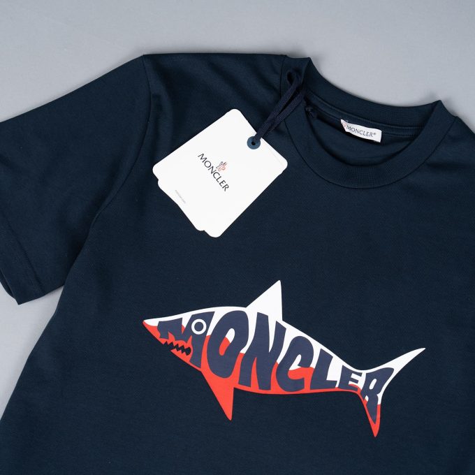 Navy Shark Logo Cotton T-Shirt