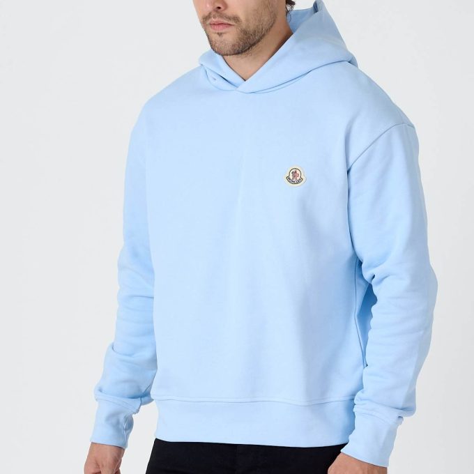 Light Blue Logo Patch Cotton Hoodie