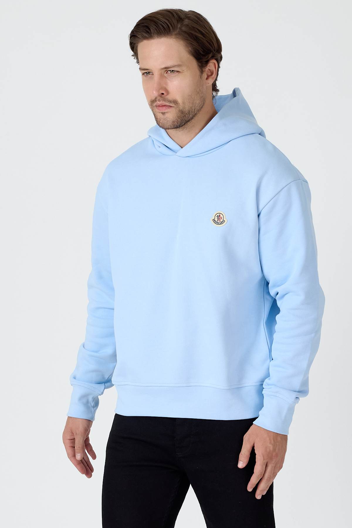 Light Blue Logo Patch Cotton Hoodie - Image 8