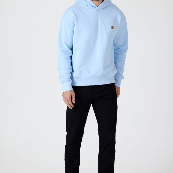 Light Blue Logo Patch Cotton Hoodie