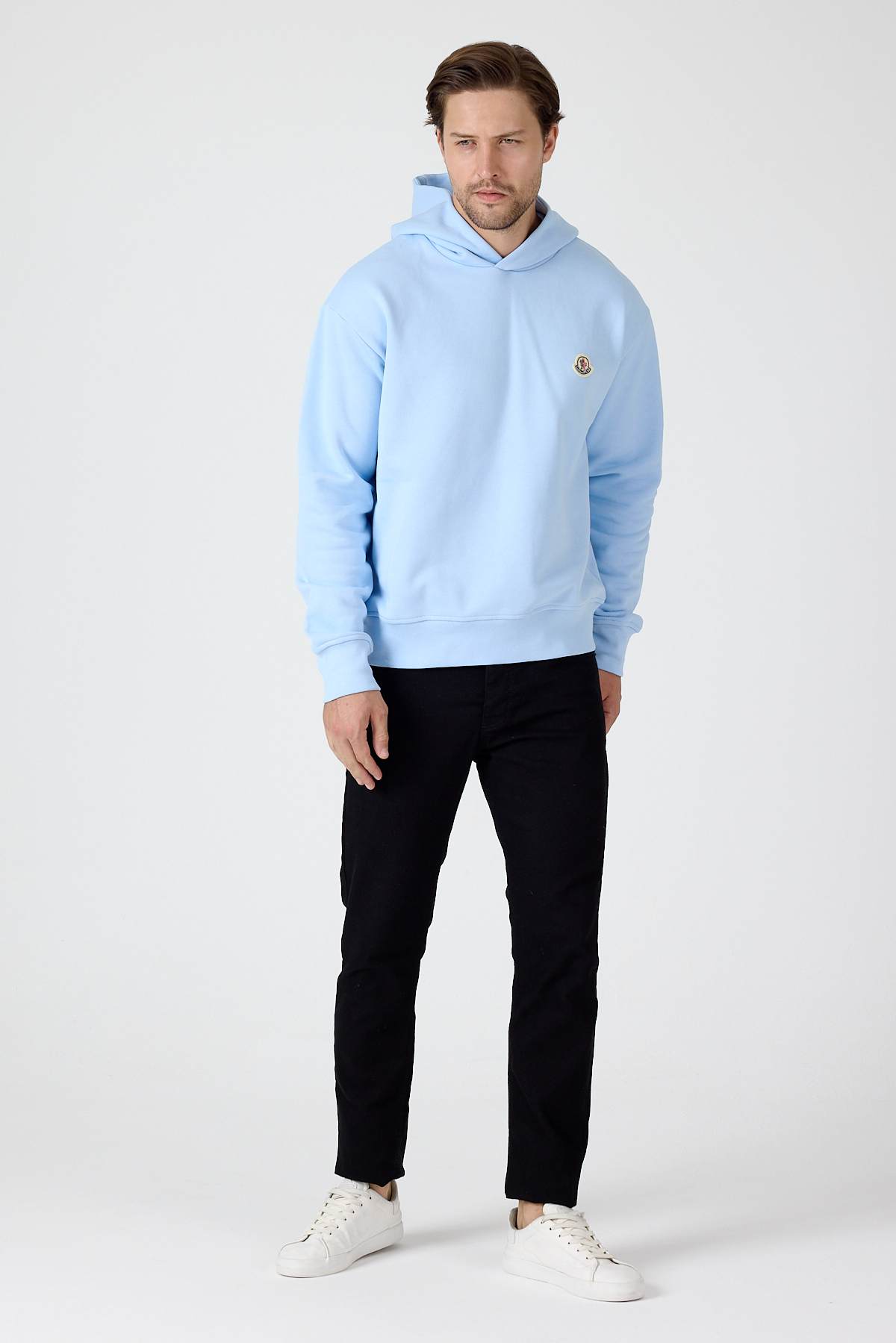 Light Blue Logo Patch Cotton Hoodie - Image 7