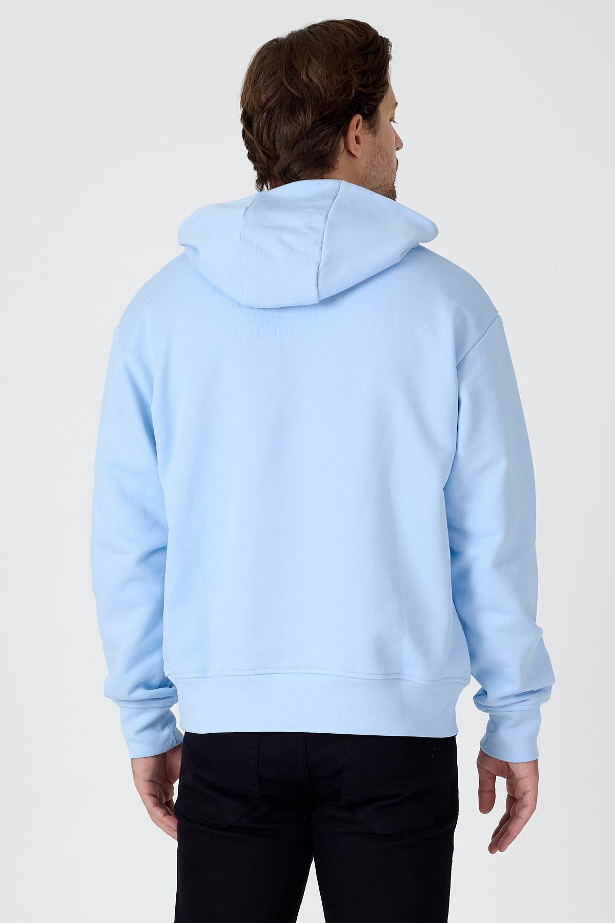 Light Blue Logo Patch Cotton Hoodie - Image 10