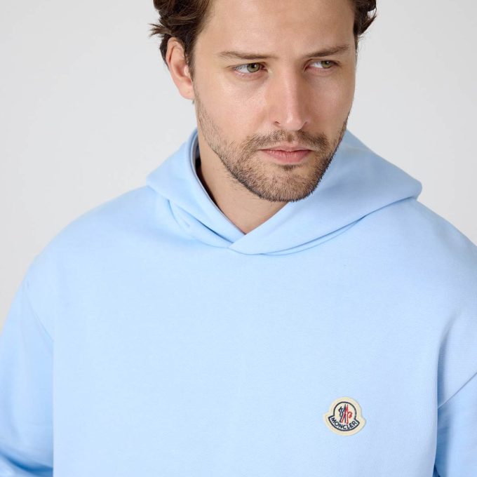 Light Blue Logo Patch Cotton Hoodie
