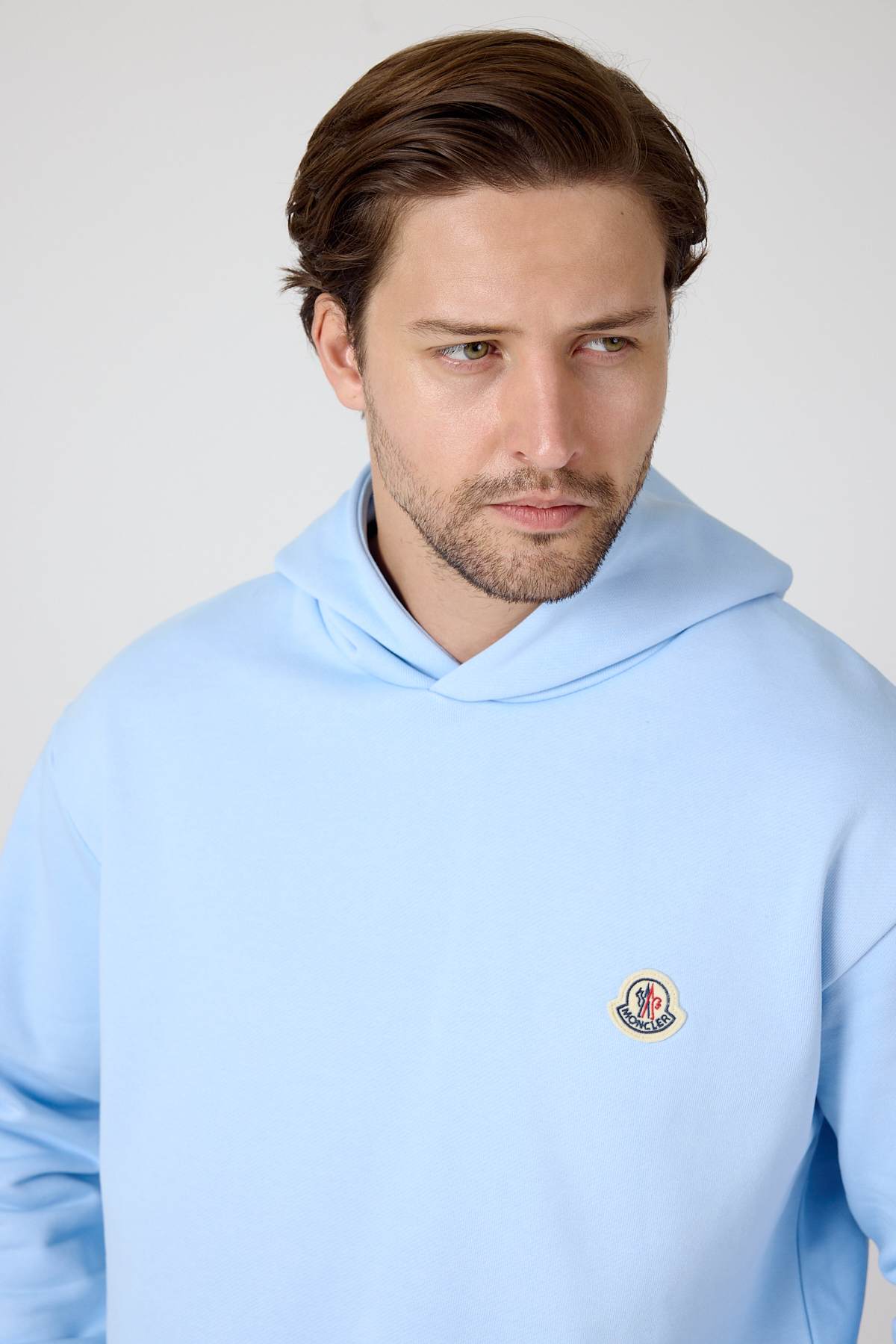 Light Blue Logo Patch Cotton Hoodie - Image 9