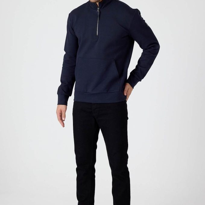 Navy Cotton Half-Zip Sweatshirt