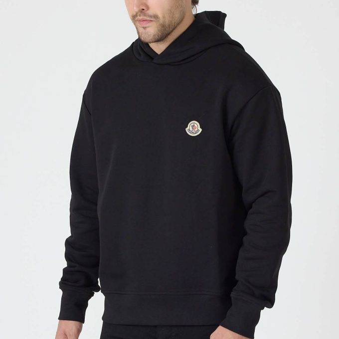 Black Logo Patch Cotton Hoodie