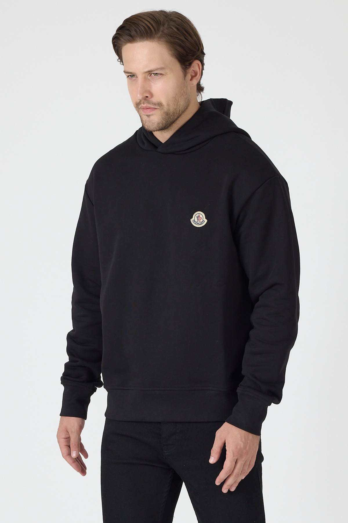 Black Logo Patch Cotton Hoodie - Image 7
