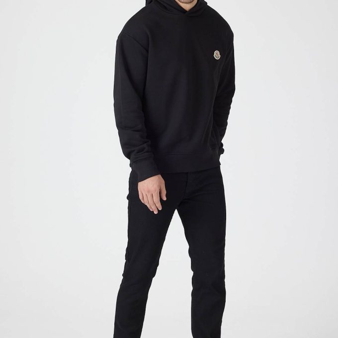 Black Logo Patch Cotton Hoodie