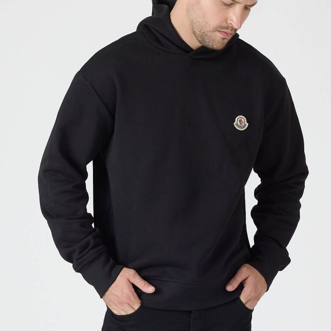 Black Logo Patch Cotton Hoodie