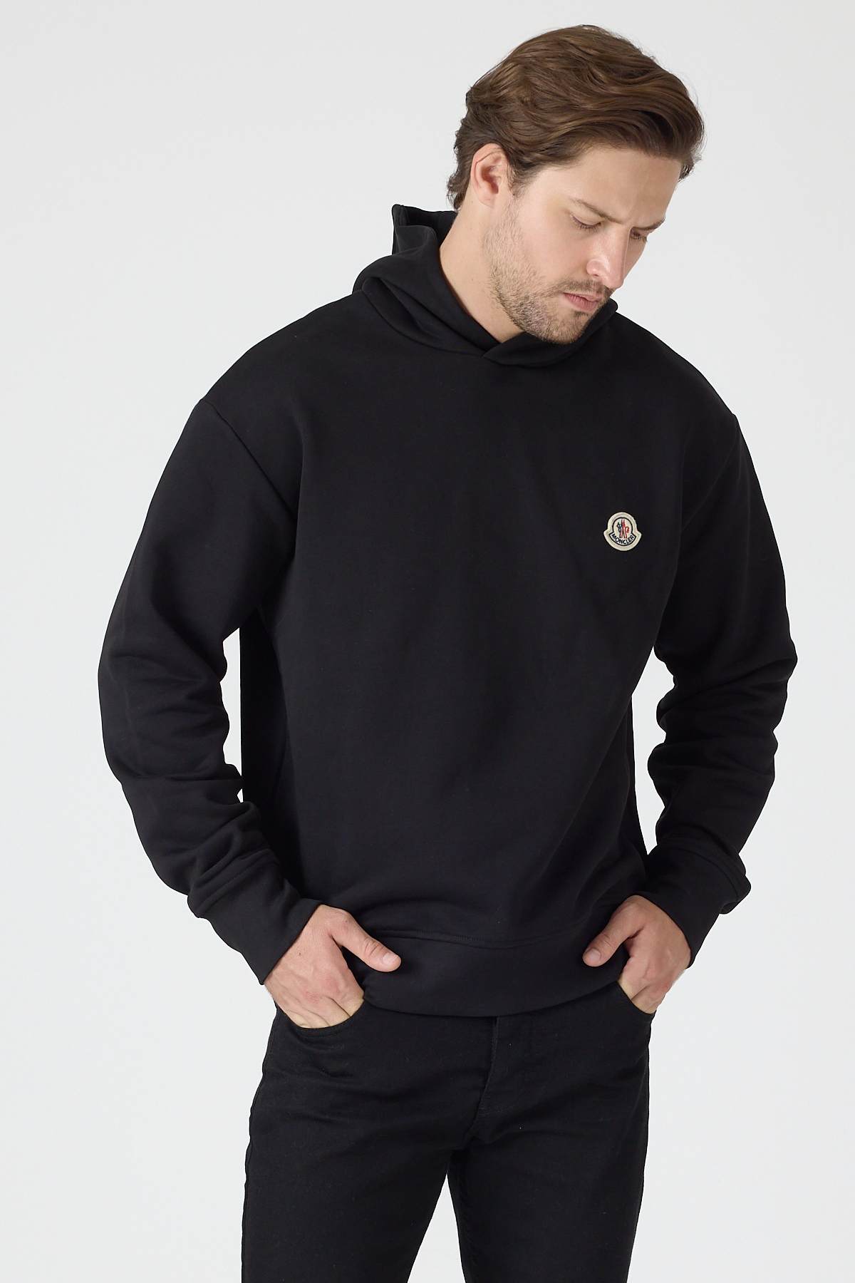 Black Logo Patch Cotton Hoodie - Image 8
