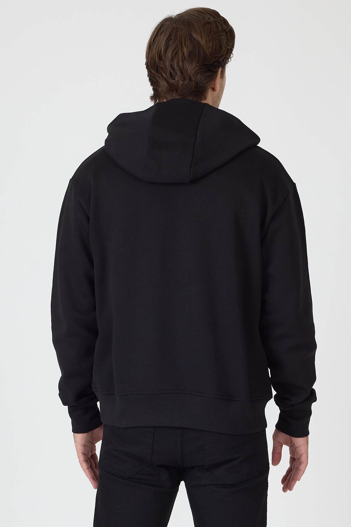 Black Logo Patch Cotton Hoodie - Image 9