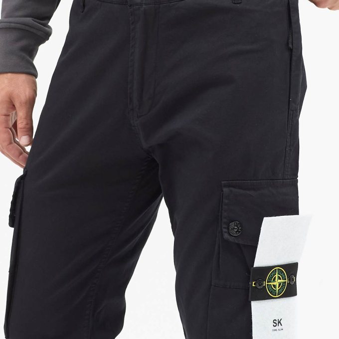 Black Stretch Twill Cotton Cargo Pants
