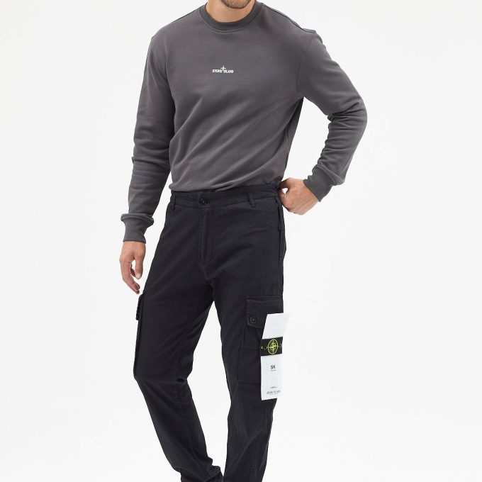 Black Stretch Twill Cotton Cargo Pants