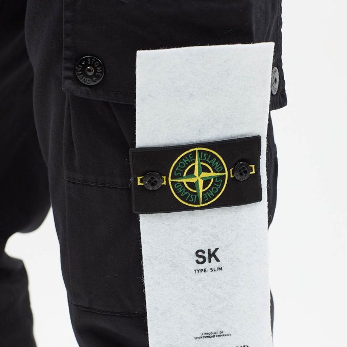 Black Stretch Twill Cotton Cargo Pants