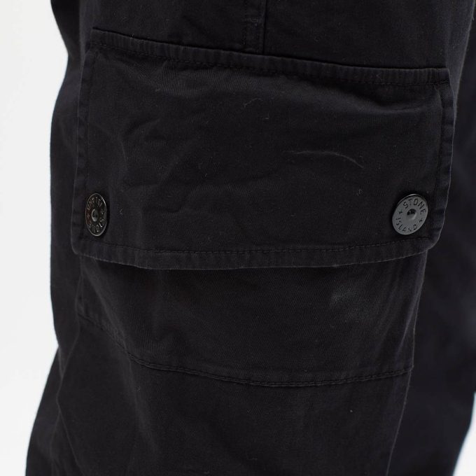 Black Stretch Twill Cotton Cargo Pants