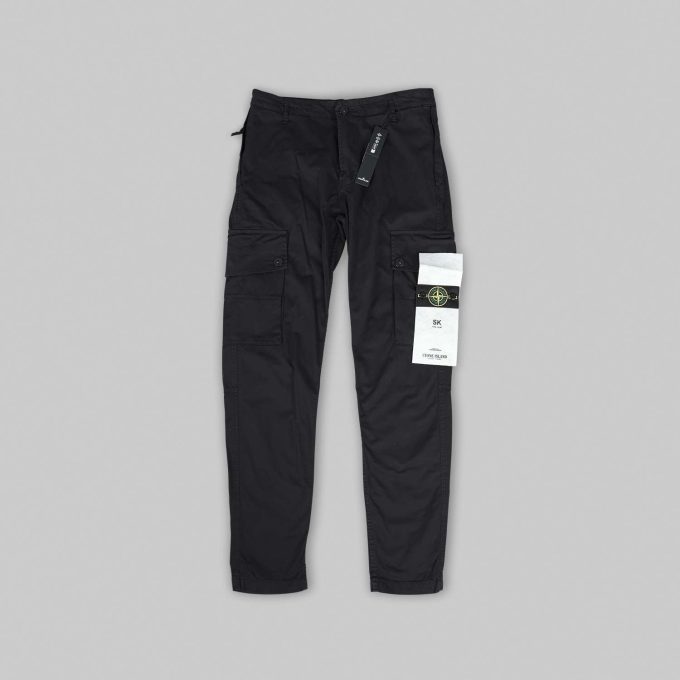 Black Stretch Twill Cotton Cargo Pants