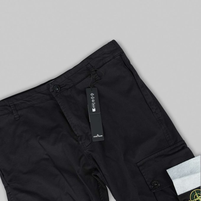 Black Stretch Twill Cotton Cargo Pants