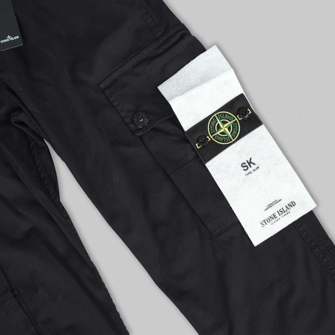 Black Stretch Twill Cotton Cargo Pants