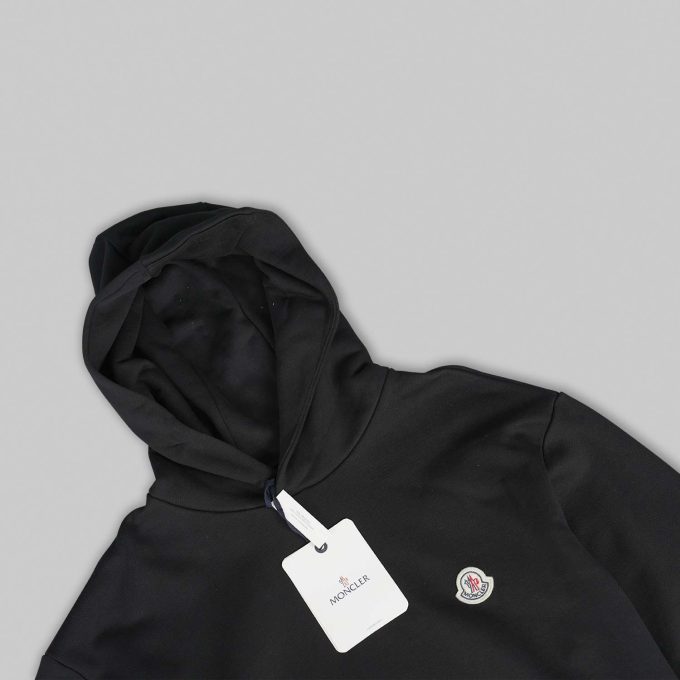 Black Logo Patch Cotton Hoodie