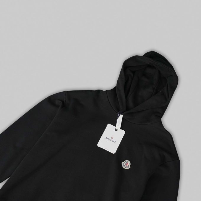 Black Logo Patch Cotton Hoodie