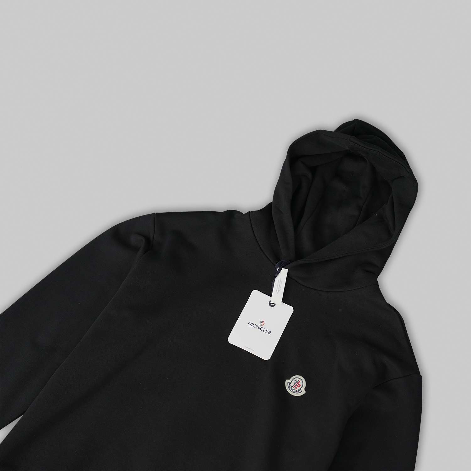 Black Logo Patch Cotton Hoodie - Image 3