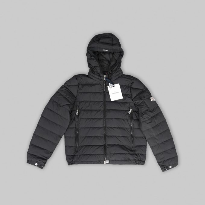 Black hooded down jacket