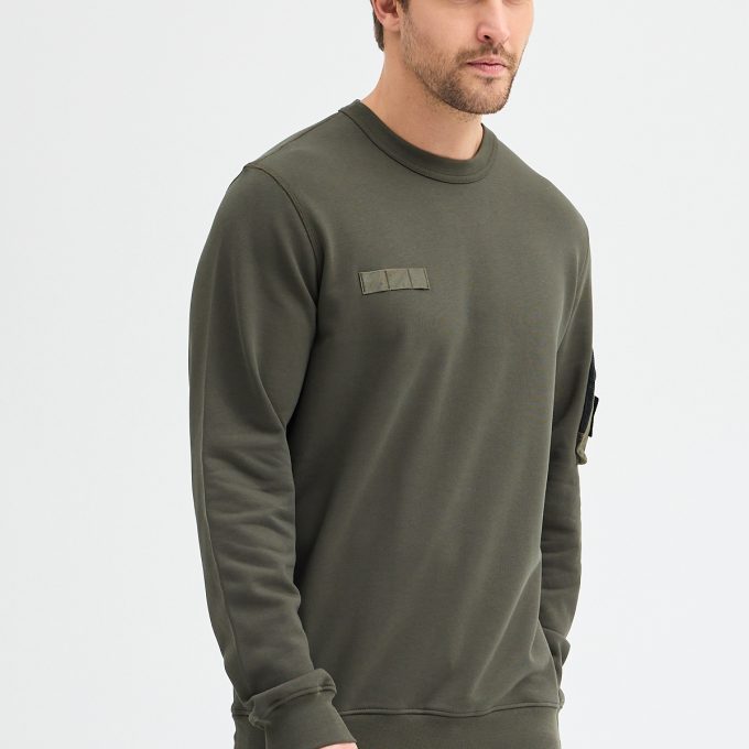 Khaki Zip Sleeve Pocket Sweatshirt