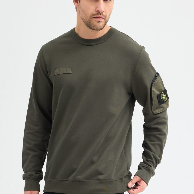 Khaki Zip Sleeve Pocket Sweatshirt