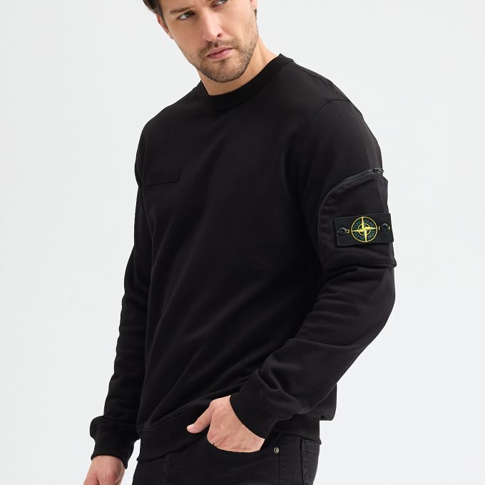 Black Zip Sleeve Pocket Sweatshirt